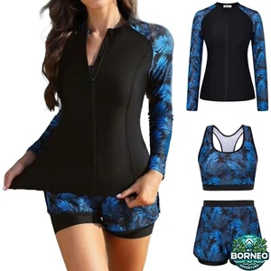 Damen Rash Guard 3-teiliges Badeanzug UPF 50+ Bikini Oberteil - Bild 1 von 89