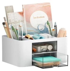 Pen Organizer with 2 Drawer, Multi-Functional Pencil Holder for Desk, 5 Compart - Picture 1 of 2