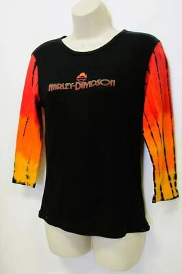 HARLEY DAVIDSON LOGO ON FIRE  LADIES  3/4 SLEEVE L/S  SHIRT [NEW] - Image 1 of 4