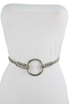 Mujeres Elegante Moda Cinturón Cintura Cadera Plata Metal Cadena Anillo Dije XS S M L XL 2X Foto 1 de 4