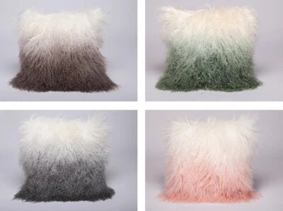 Mongolian Lamb hide Fur Wool Cushion Cover Gradient Curly Fur Pillowcase 18x18in - Image 1 of 4