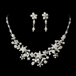 Elegant Silver White Pearl Bridal Jewelry Set - Picture 1 of 4