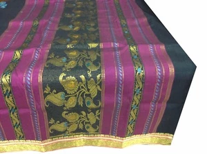 Om Vintage Indian Sari Art Silk Zari Thread Woven Black Saree Fabric Y11654 - Picture 1 of 12