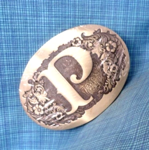 P Belt Buckle Western Initial P Monogram Brass Scroll NOS Vtg 80s ADM .QRT900 - Picture 1 of 9