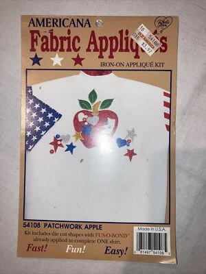 Americana Patchwork Apple Fabric Appliques Iron-On Kit 54108 Made in USA NOS - Изображение 1 из 2