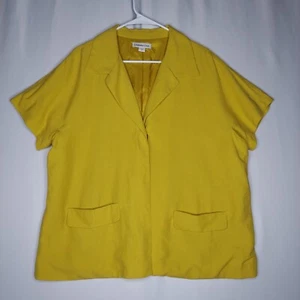 Coldwater Creek Jacket Womens 18 Gold Silk Linen Collar Short Sleeve 1-Snap - Picture 1 of 8