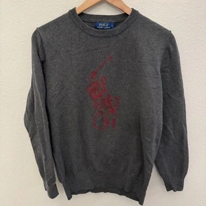 Polo Ralph Lauren Merino Wool Blend Crew Neck Sweater L Gray Knit Pullover Pony - Picture 1 of 15