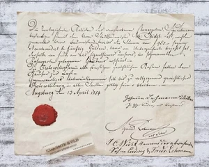 1854 Augsburg Lehmann Gulden Dokument Handschrift Schriftstück Lacksiegel Papier - Picture 1 of 2