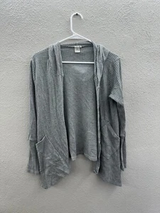 Paper Crane Womens Cardigan Small Gray Waffle Knit Long Sleeve Open Front Hooded - Picture 1 of 13