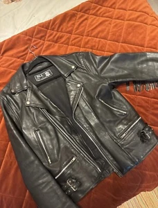 Vintage Black Leather Tassel Biker Jacket - Picture 1 of 4