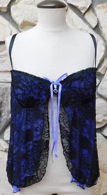 NWOT COQUETTE Babydoll Lace Purple Black Open Front XL - Image 1 of 4