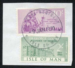 Isle of Man 10/- Purple and 2/- Green QEII Pictorial Revenues CDS On Piece - Picture 1 of 1