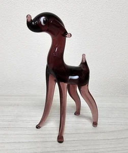 Vintage Glass Murano Figurine Dog Art Glass Figurine Burgundy Dog Glass - Picture 1 of 12