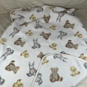 HTF VTG Carters Fleece Teddy Bear Dog Bunny Rabbit Bows White Baby Blanket I1 - Picture 1 of 6
