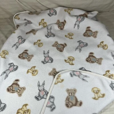 HTF VTG Carters Fleece Teddy Bear Dog Bunny Rabbit Bows White Baby Blanket I1 - Image 1 of 4