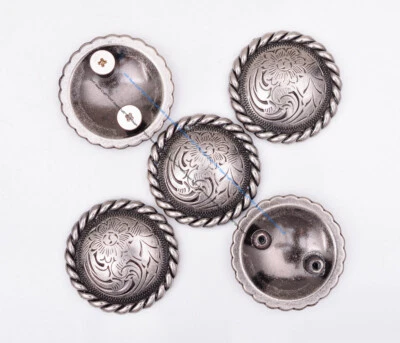 10X Silver Flower Pattern Western DIY Leathercraft Belt Concho 2 Screws 1-1/4" - Image 1 of 4
