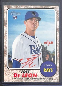 2017 Topps Heritage High Number Red Real One Auto ROA-JD Jose De Leon No 1 of 68 - Picture 1 of 2