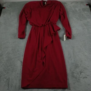 Vintage Norma Walters Dress Womens 8 Red Wool Draped Midi 80s NWT Retro - Picture 1 of 12