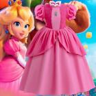 Girls Peach Princess Dress Super Mario Character Cosplay Costume Fancy Dress
