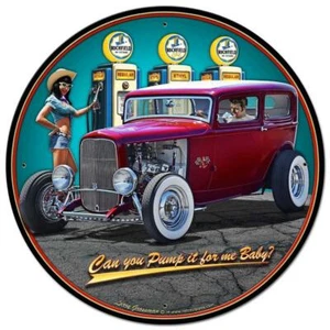 Pin Up Girl Classic Hot Rod 1932 Limousine Gas Blechschild Man Cave Garage Karosseriebau - Bild 1 von 3