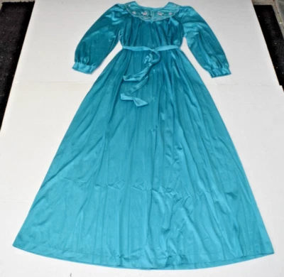 Vintage Robe Nightgown 2 Piece Set Lorraine Size M 70s Turquoise Sheen Made USA Foto 1 de 4