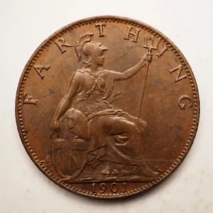 1901 Great Britain 1 FARTHING FREE SHIPPING M4458 - Picture 1 of 2