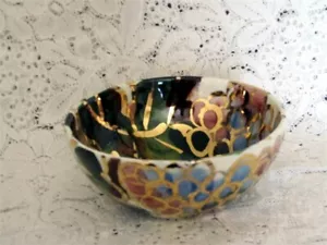 OOAK-CALPOTTER VINTAGE MULTI-COLORED POTTERY- SMALL BOWL #1 - Picture 1 of 6