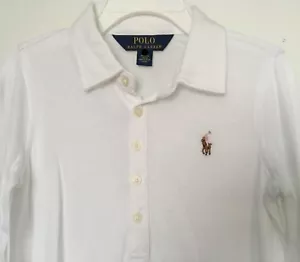 Polo Ralph Lauren Girl's Long Sleeve Polo Shirt~White~Multicolor Logo~Size 5~NWT - Picture 1 of 7