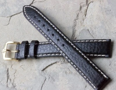 Banda larga acolchada Hirsch 16mm cuero azul contraste costuras blancas NOS 1960s Foto 1 de 4