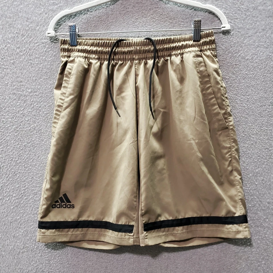 Adidas Boys Activewear Shorts Medium Brown Logo Drawstring Pockets 9" Inseam - Image 1 of 4