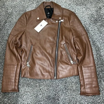 Jaqueta de Moto Feminina 7 For All Mankind Marrom Zíper Tamanho P Nova Com Etiqueta - Imagem 1 de 4