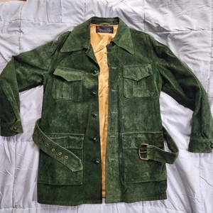RARA giacca uomo pelle scamosciata verde Oscar De La Renta VINTAGE anni 70 con cintura - Foto 1 di 12