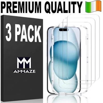 3PACK For iPhone Glass Screen Protector Saver 16 15 14 13 12 Genuine Tempered - Image 1 of 4