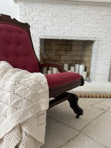 Antique Victorian Eastlake Rocking Chair w/ Casters Red Upholstery 1800s Casters - Picture 1 of 24