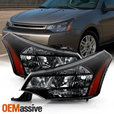 Fits 2008-2011 Ford Focus OE Black Housing Headlights Replacement - Left & Right - Image 1 of 4