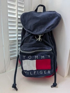 Vintage 1990s Tommy Hilfiger Canvas Backpack Tote Drawstring Spell Out Logo - Picture 1 of 12