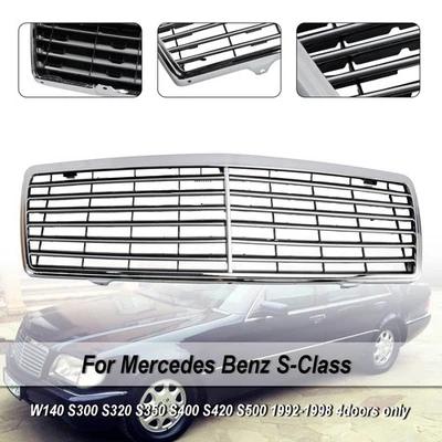 Chrome Front Bumper Grill Grille Fit for Mercedes Benz S-Class W140 1992-1998 93 Foto 1 de 4