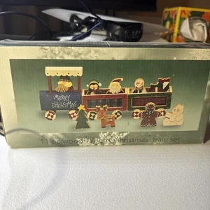 Juego de tren de madera Feliz Navidad vintage 11 piezas Believe in Old Country 1998 - Imagen 1 de 3