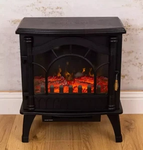 Elektrokamin Schwarz Kamin Flammeneffekt Wohndeko Standheizung 2000W - Bild 1 von 24