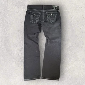 True Religion Jeans Mens 38x34 Black Straight Big T Flap Pocket Thick Stitch Y2K - Picture 1 of 12
