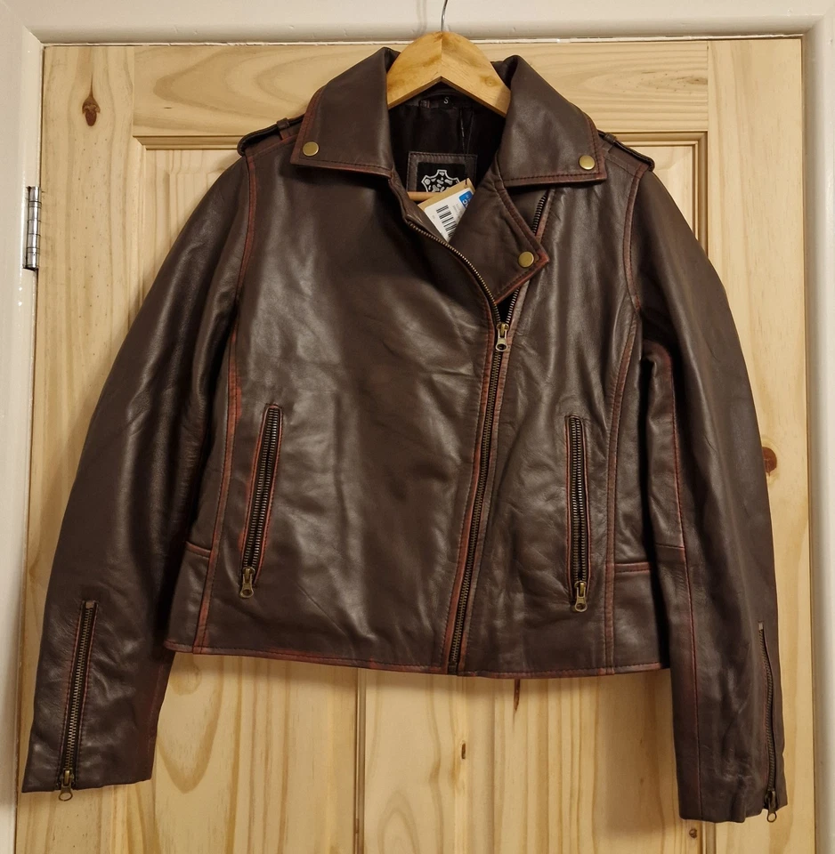 BNWT KIRSTEN  RUBOFF LADIES SOFT REAL LEATHER JACKET, PURPLE BROWN,  SIZE S - Image 1 of 4