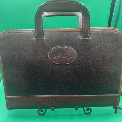 ORVIS Maletín de Cuero Pesado Bolso Mensajero Cremallera Alrededor 16x11.5" Gokey Foto 1 de 4
