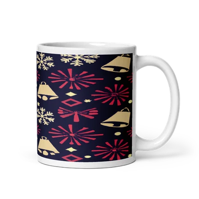 Taza geométrica festiva de copos de nieve y campanas - cerámica 11 oz Foto 1 de 3