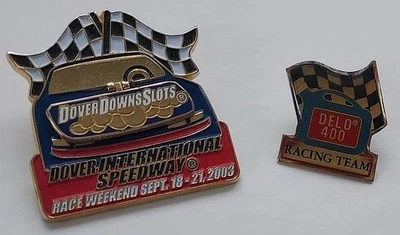 Vintage Dover International Speedway / Slots & Delo 400 Racing Team NASCAR PINS - Image 1 of 4
