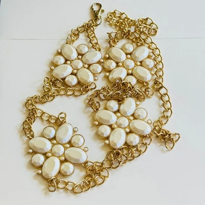 Collar Cinturón Perla Real Cadena Metal Tono Oro Gama Alta Claro Grueso 49" De Colección Foto 1 de 4