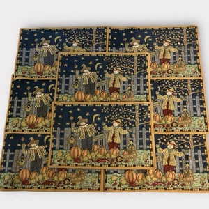 Teresa Rogut 8 Scarecrow Pumpkin Patch Fall Placemats Tapestry Style 19.5x13.5" - Picture 1 of 4