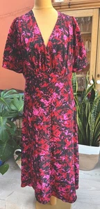 Stunning THE KOOPLES Black Red & Pink Pure Silk Midi DRESS, Size 3, UK 12 - Picture 1 of 7