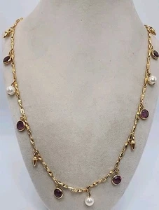 Collana vintage Swarovski/Cigno firmata cristallo ametista e perle finte tono oro 30" - Foto 1 di 6