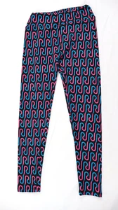 LuLaRoe Women's Leggings One Size Black Interlocking Pipe Dreams Dance Yoga - Picture 1 of 11