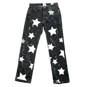 Jeans MNML Babyface Uomo 32X31 Stampa Stella Lavaggio Scuro Bottoni Fly Denim Streetwear - Foto 1 di 12
